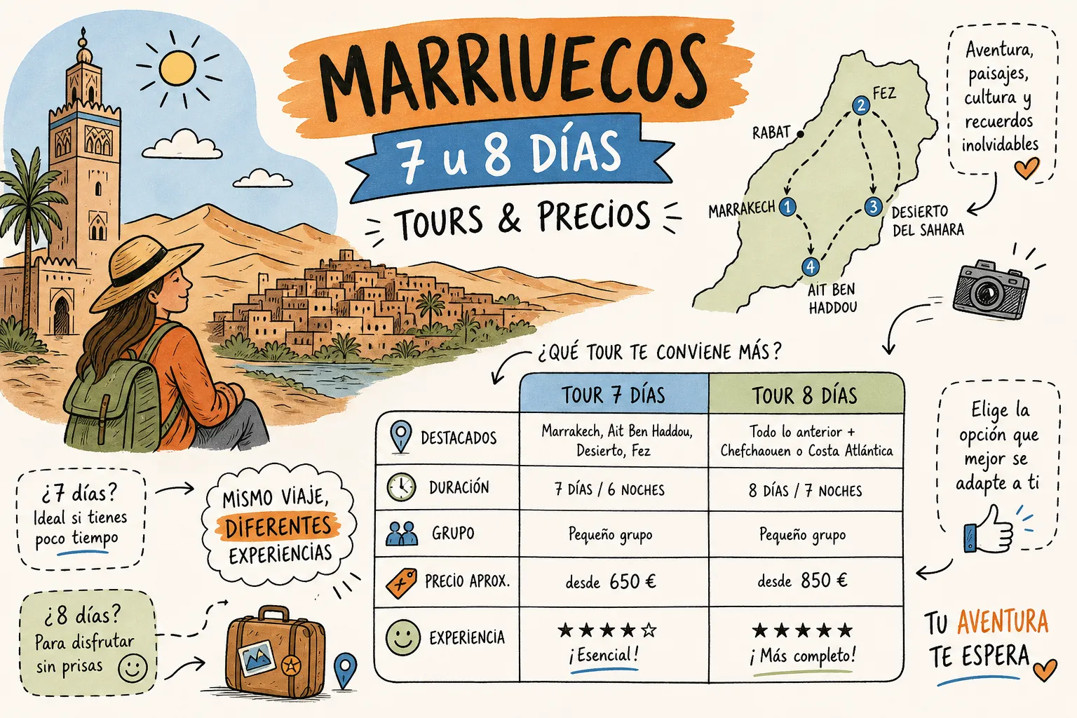 Marruecos en 7 u 8 días: comparativa de tours y precios